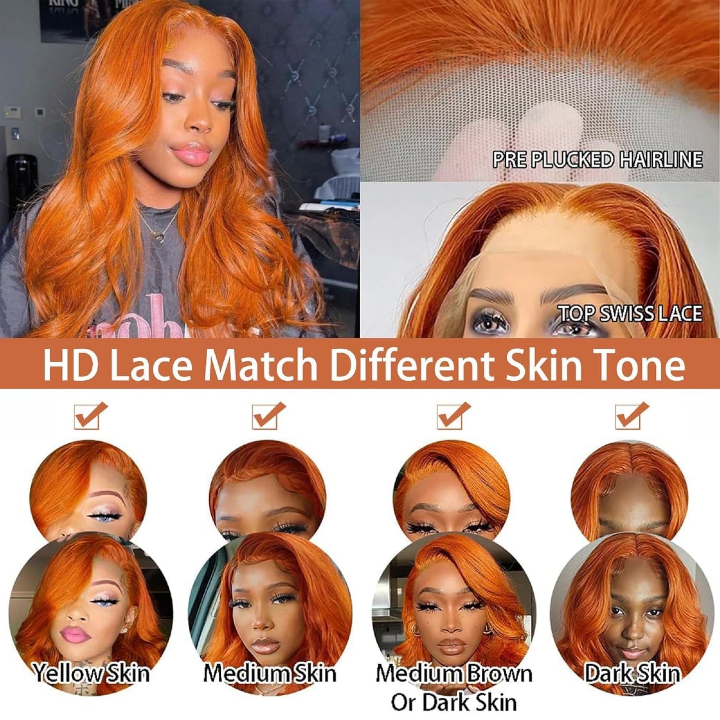 Body Wave Pre-plucked HD Transparent Lace Glueless Wigs w/Baby Hair