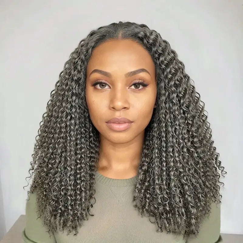 Glueless 5x5 Lace Closure Deep Wave Salt & Pepper Wigs