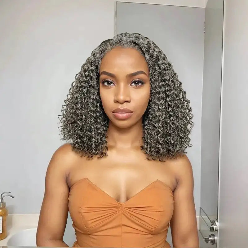 Glueless 5x5 Lace Closure Deep Wave Salt & Pepper Wigs