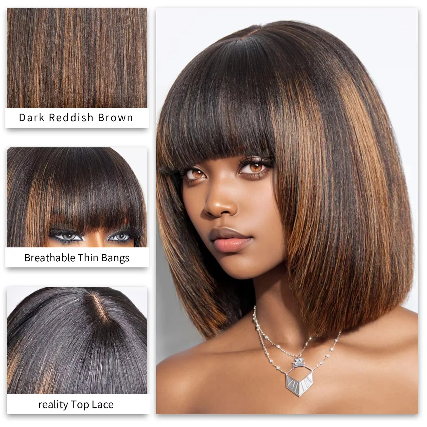Ombre Brown Honey Blonde Straight Bob Human Hair Wigs
