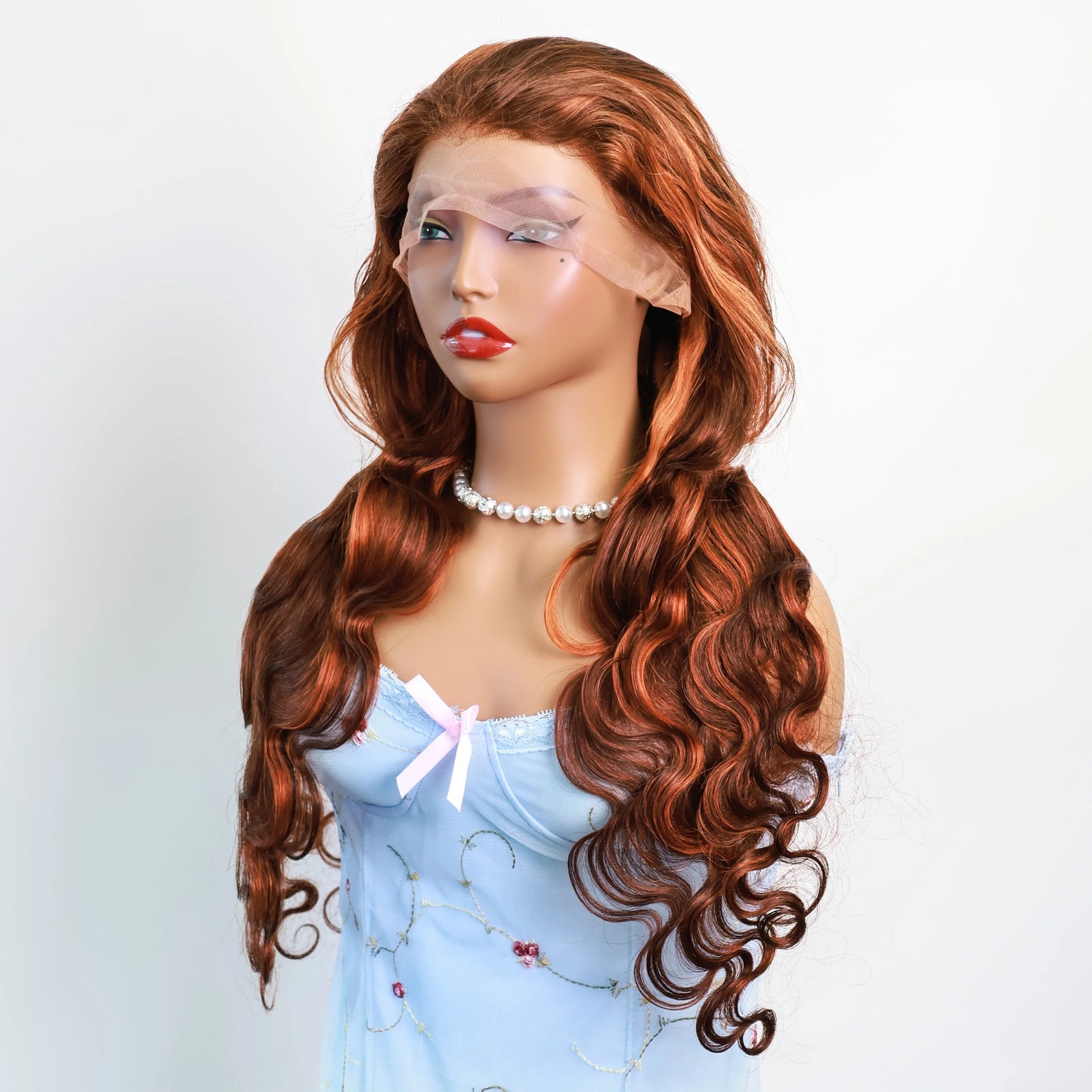 Highlighted Ginger Brown Lace Frontal Human Hair Wigs