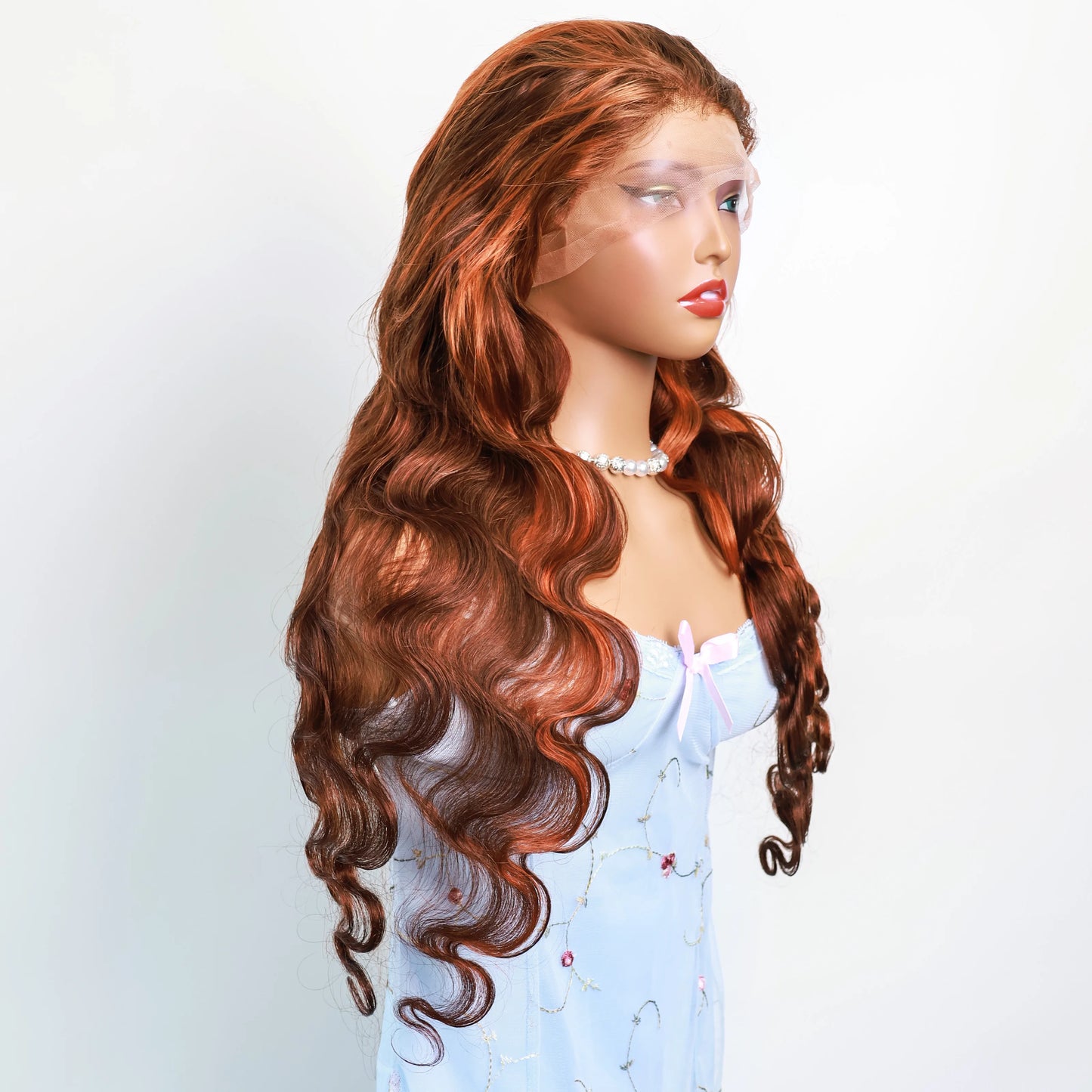 Highlighted Ginger Brown Lace Frontal Human Hair Wigs