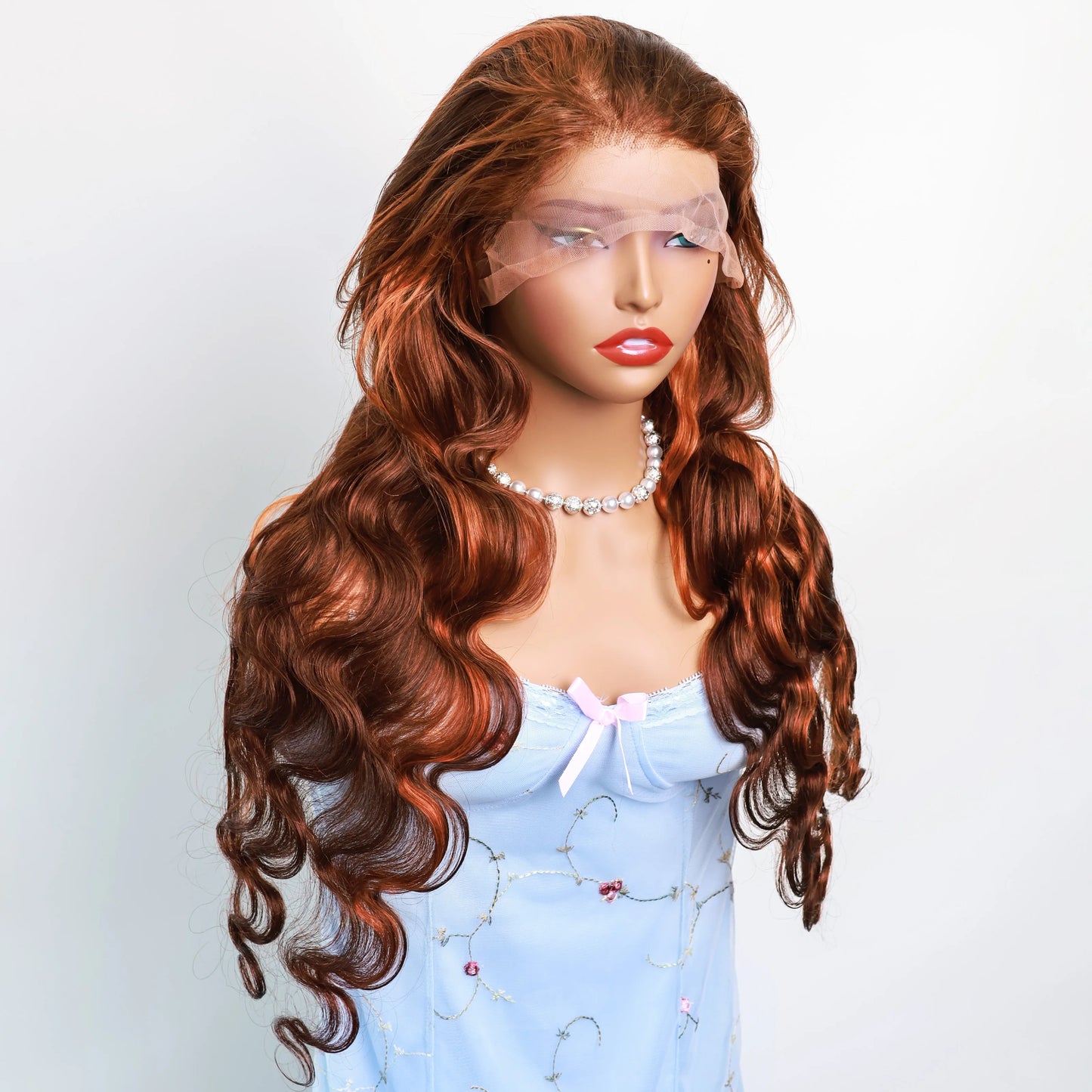 Highlighted Ginger Brown Lace Frontal Human Hair Wigs