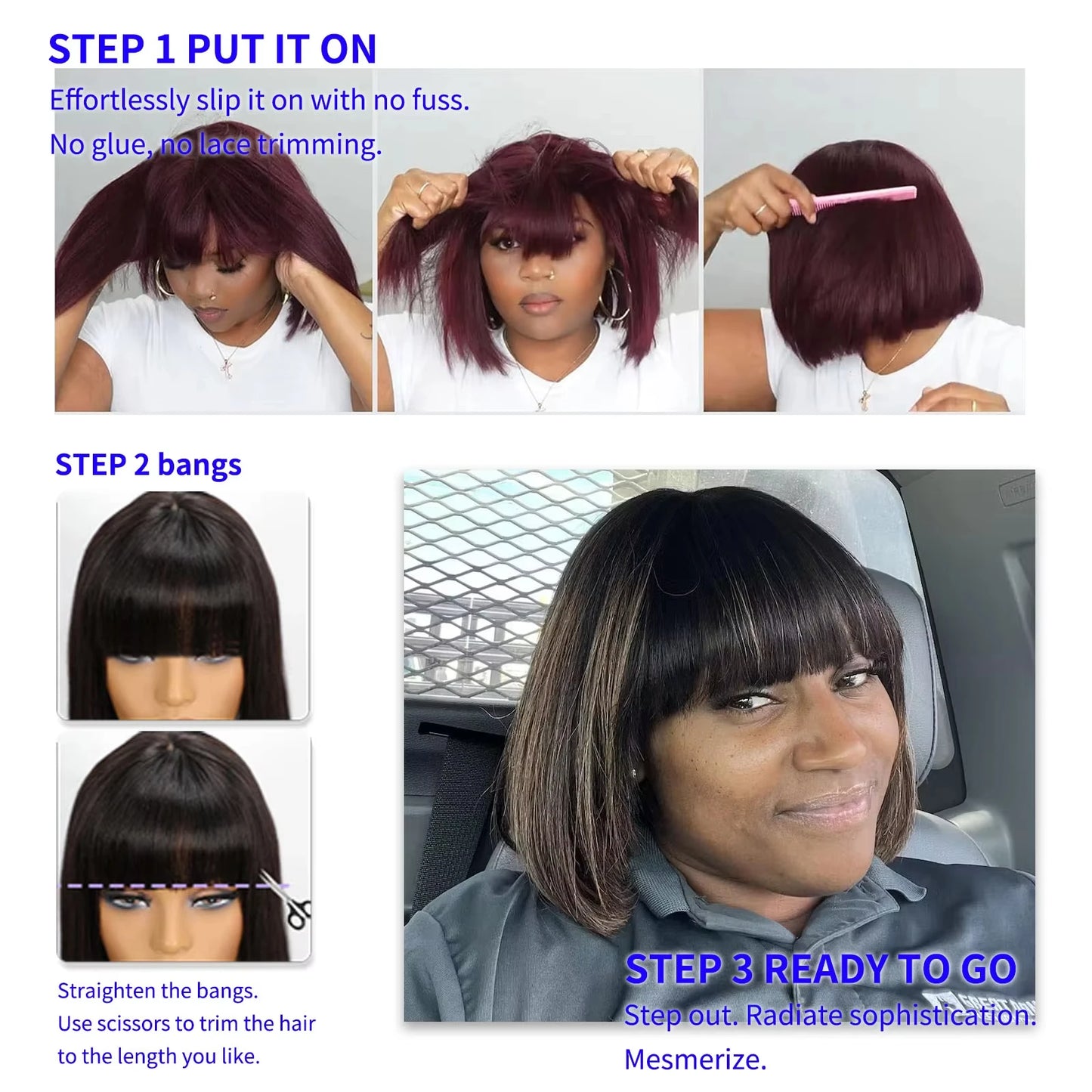 Ombre Brown Honey Blonde Straight Bob Human Hair Wigs