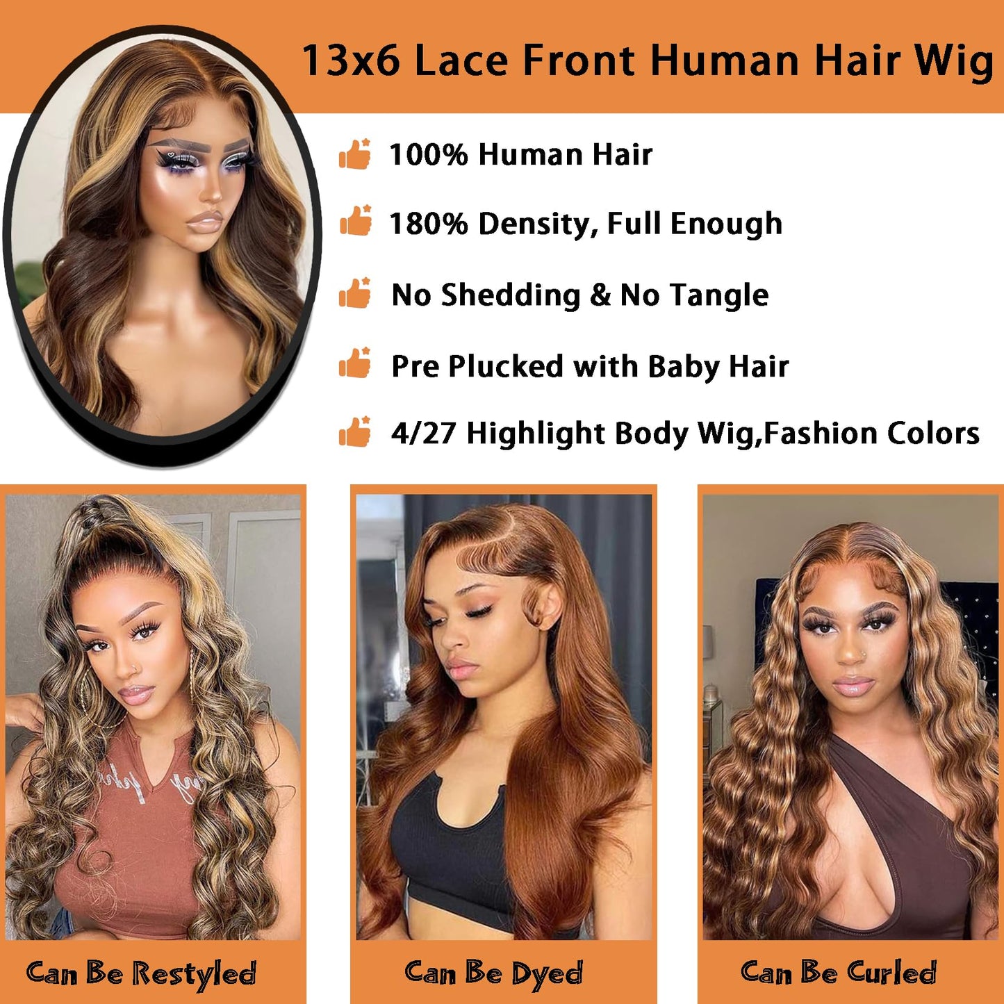 Ombre HD Pre-plucked Lace Front Human Hair Wigs