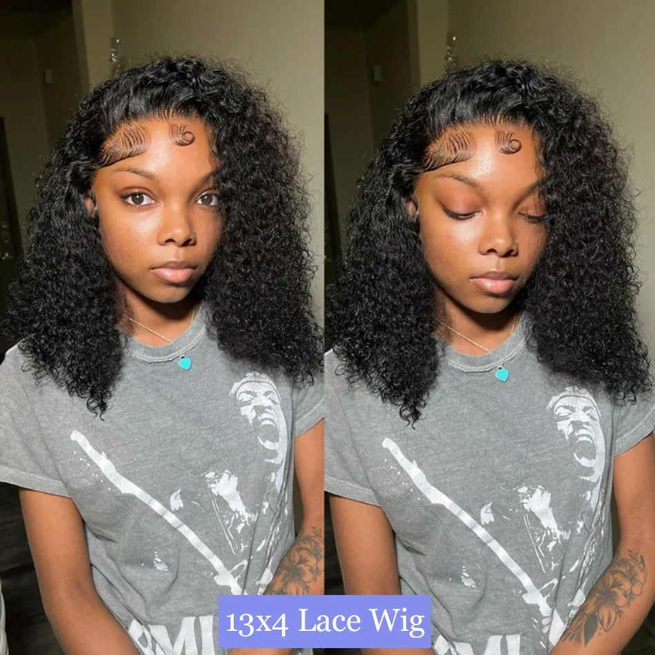 Brazilian Deep Wave Short Bob Curly Pre-plucked Transparent Frontal Wigs