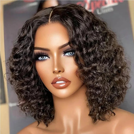 Brazilian Deep Wave Short Bob Curly Pre-plucked Transparent Frontal Wigs