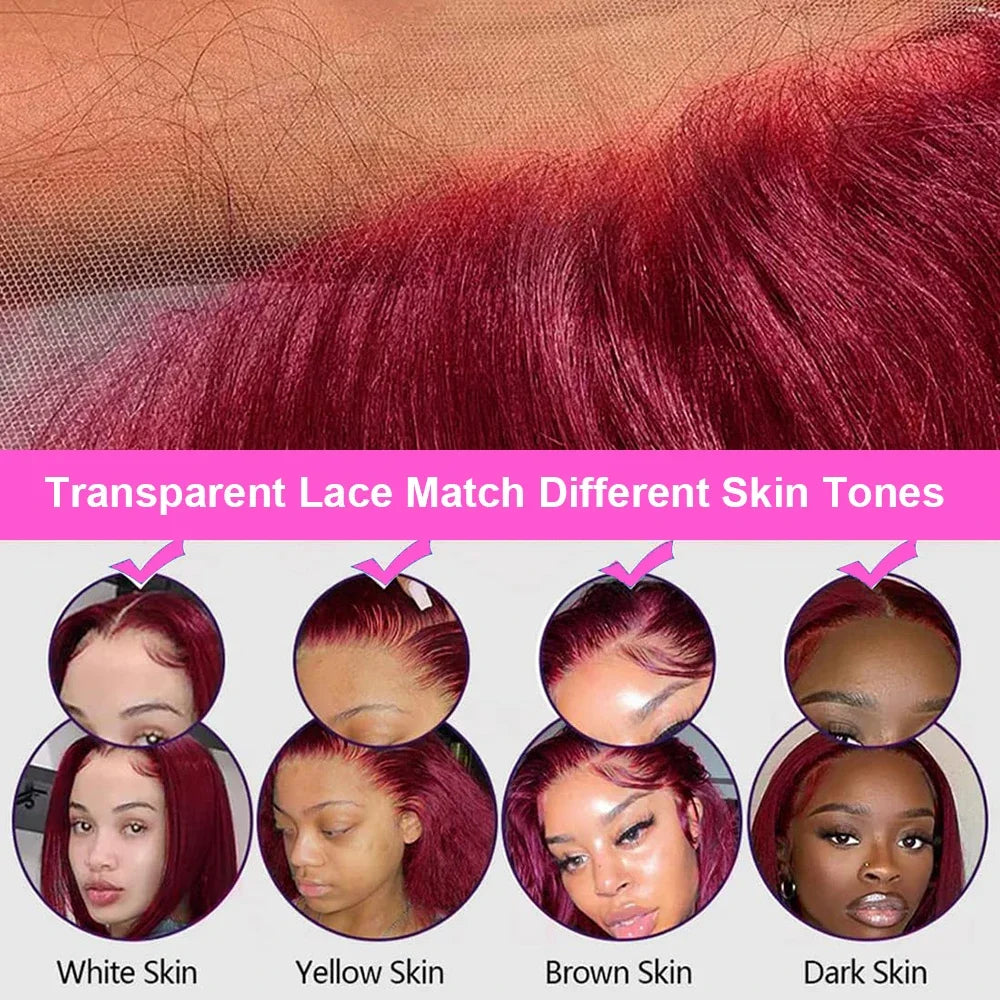 Burgundy Red Human Hair Lace Frontal Glueless Wigs