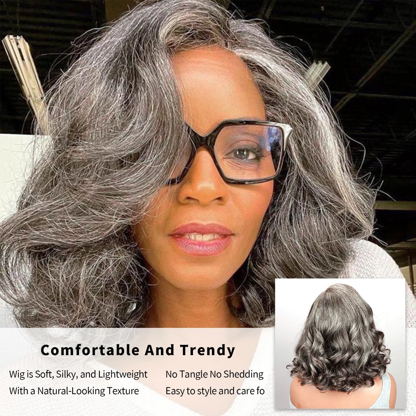 Brazilian Salt And Pepper Gray Short Bob Wave Human Hair Lace Front Wigs