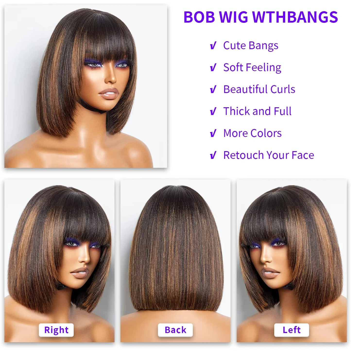 Ombre  Brown Honey Blonde Straight Bob Human Hair Wigs