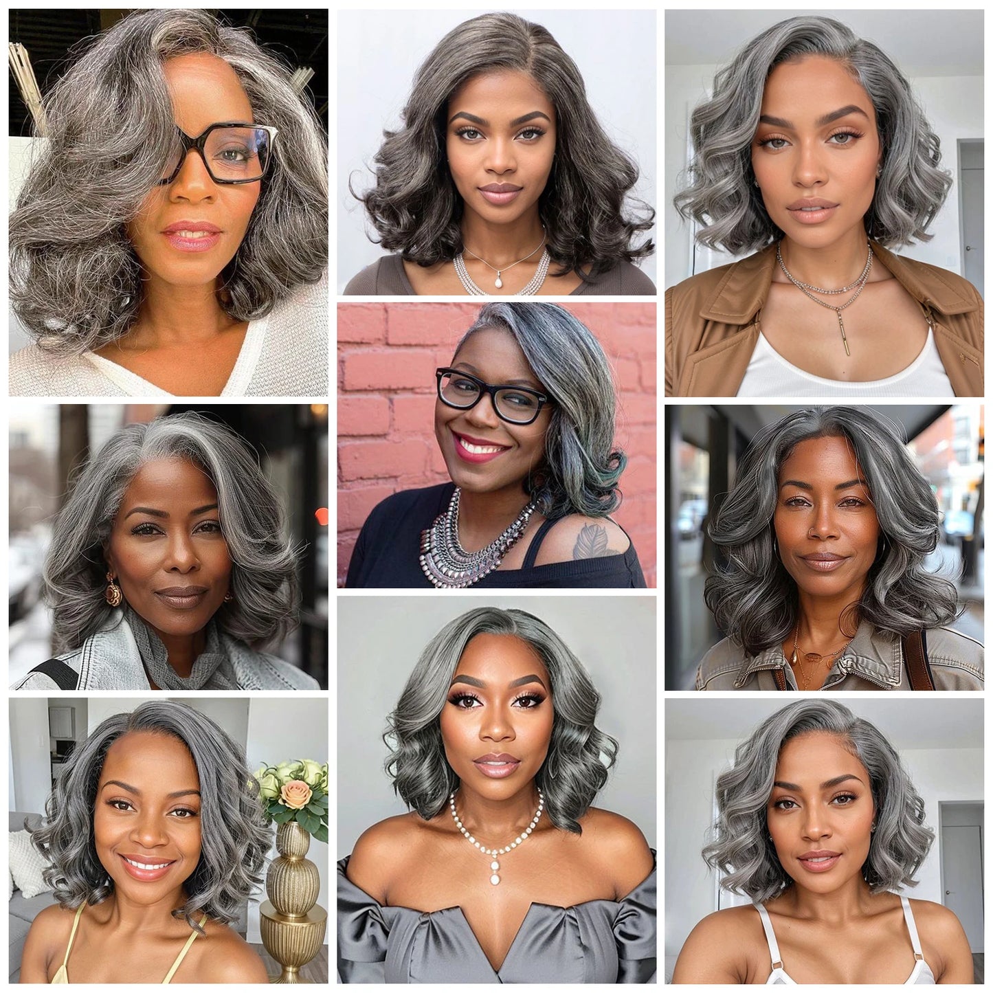 Brazilian Salt And Pepper Gray Short Bob Wave Human Hair Lace Front Wigs