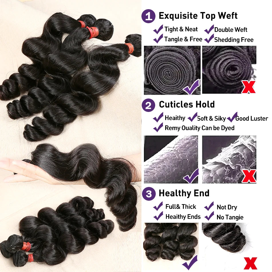 Loose Wave Double Weft Human Hair Weave Bundles