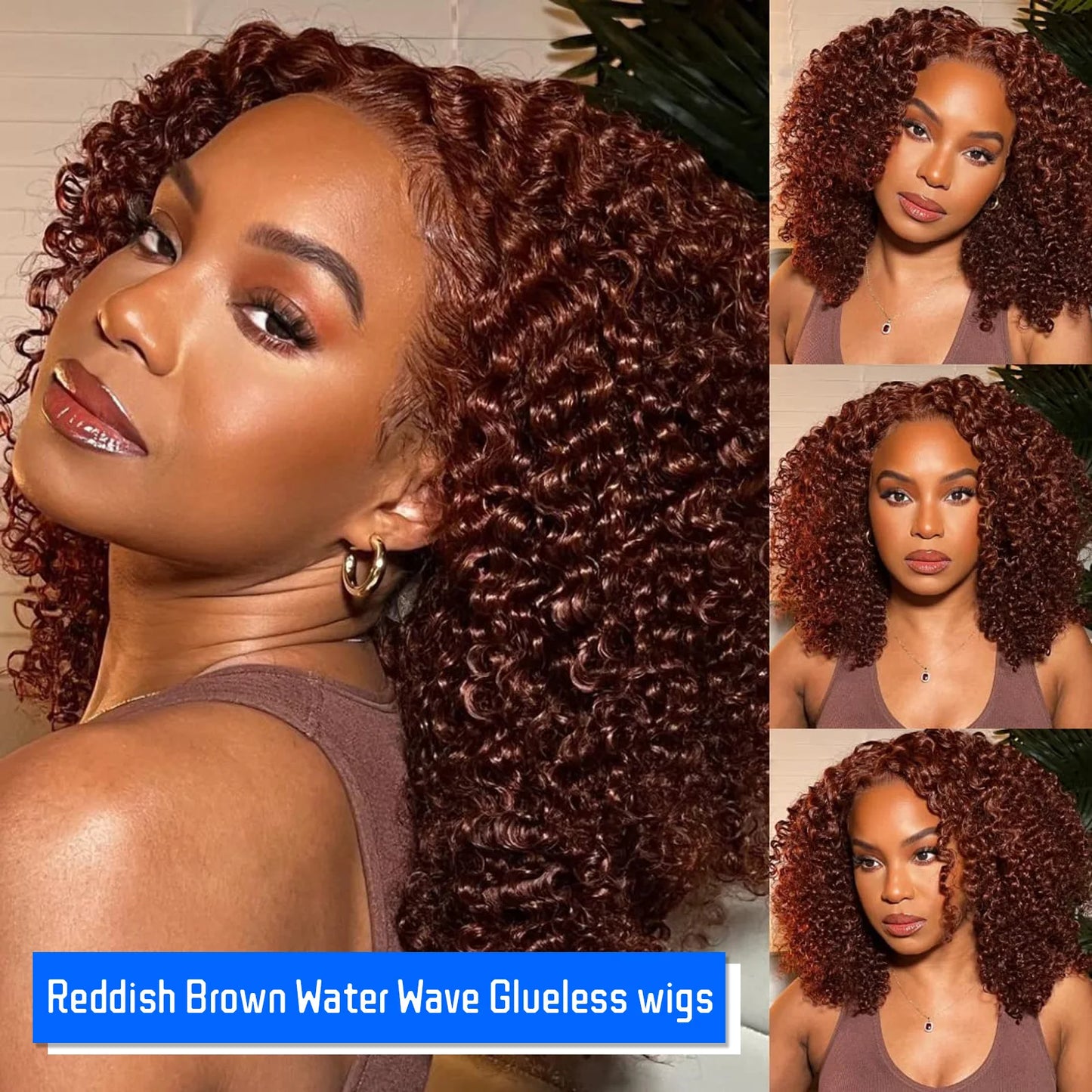 Reddish Brown Curly Bob Human Hair Pre~plucked Remy Wigs