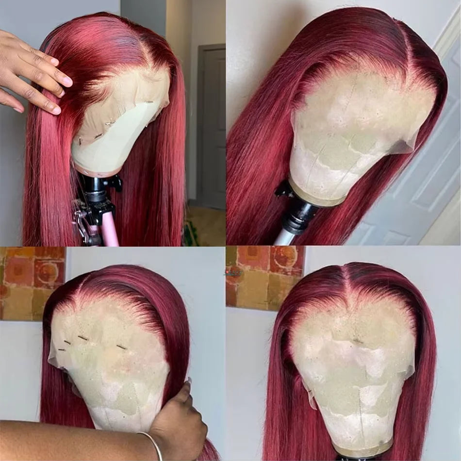 Burgundy Red Human Hair Lace Frontal Glueless Wigs