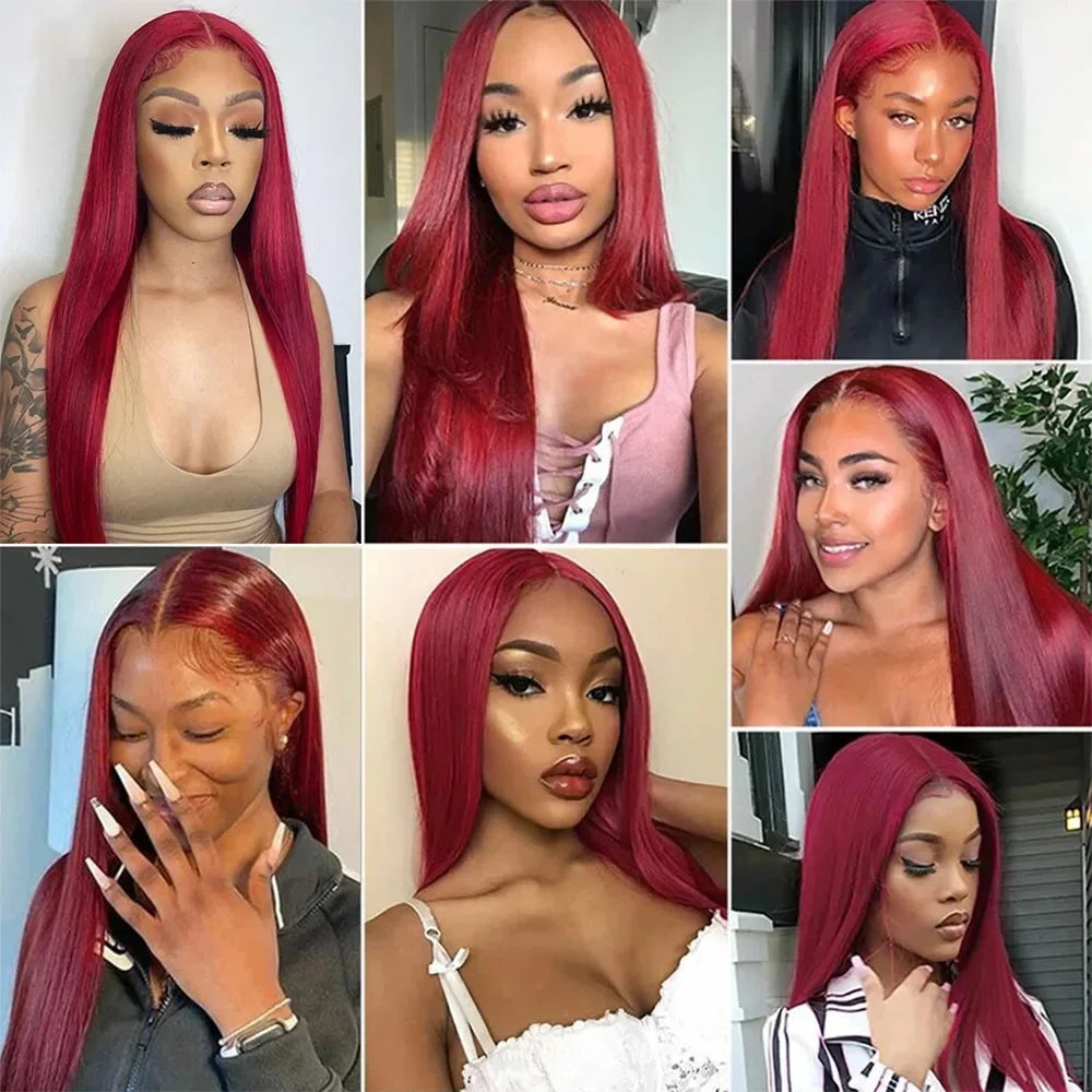 Burgundy Red Human Hair Lace Frontal Glueless Wigs