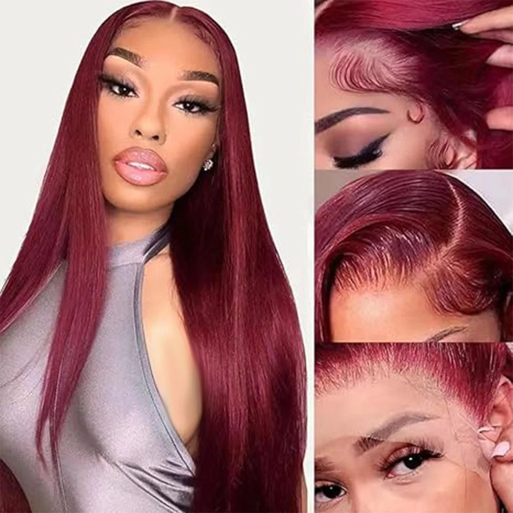 99j Burgundy Straight Lace Front aHuman Hair Wigs