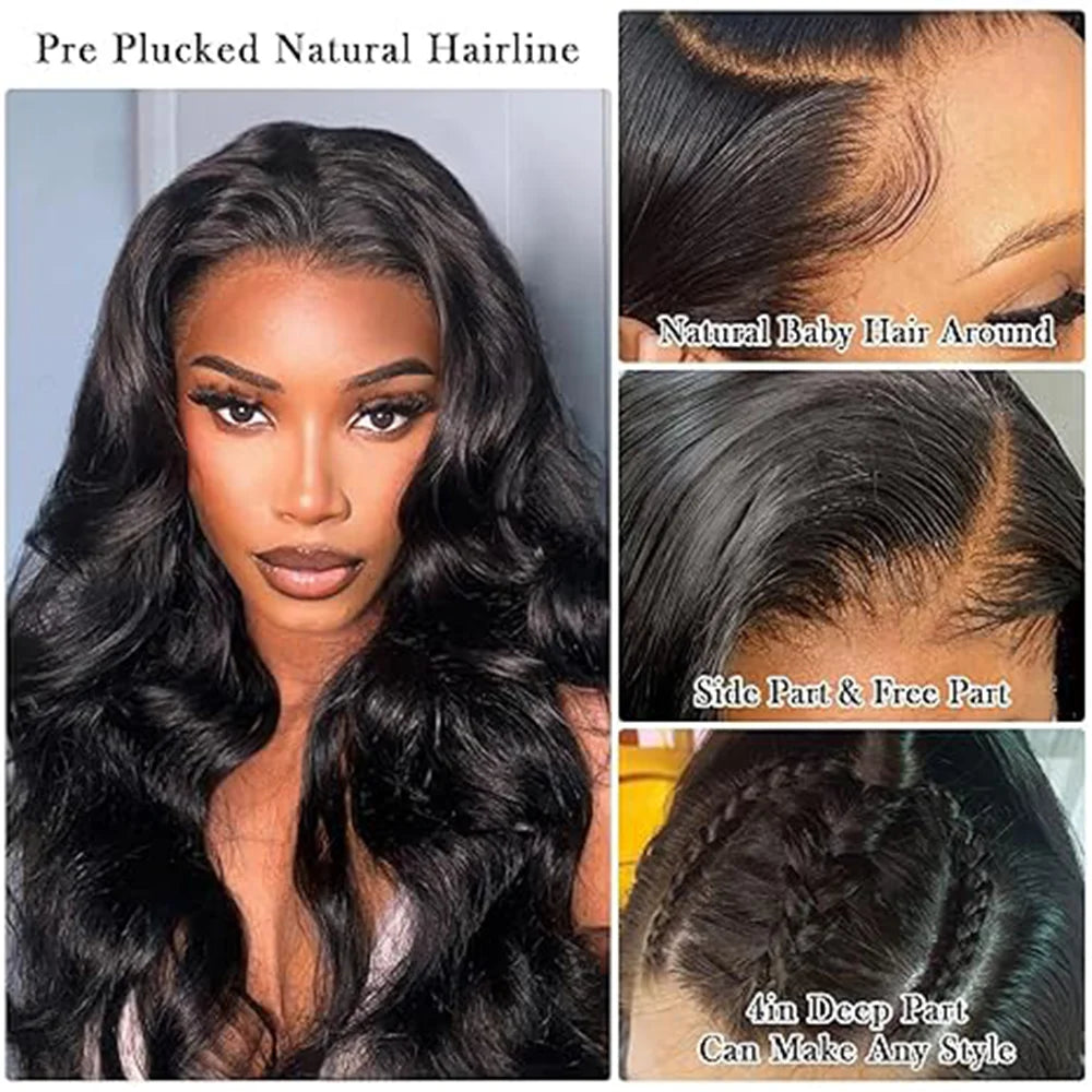 Body Wave Lace Front Human Hair Pre-plucked Wigs w/Baby Hair