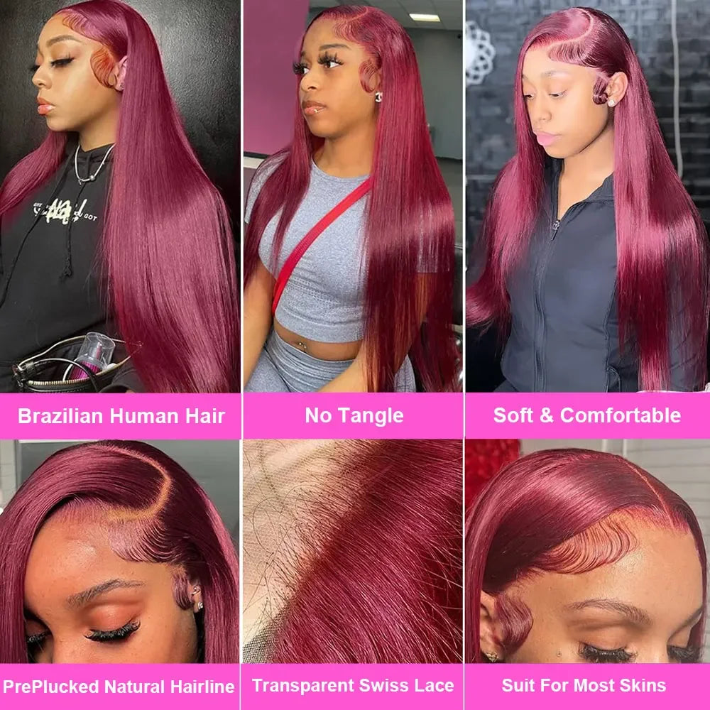 Burgundy Red Human Hair Lace Frontal Glueless Wigs