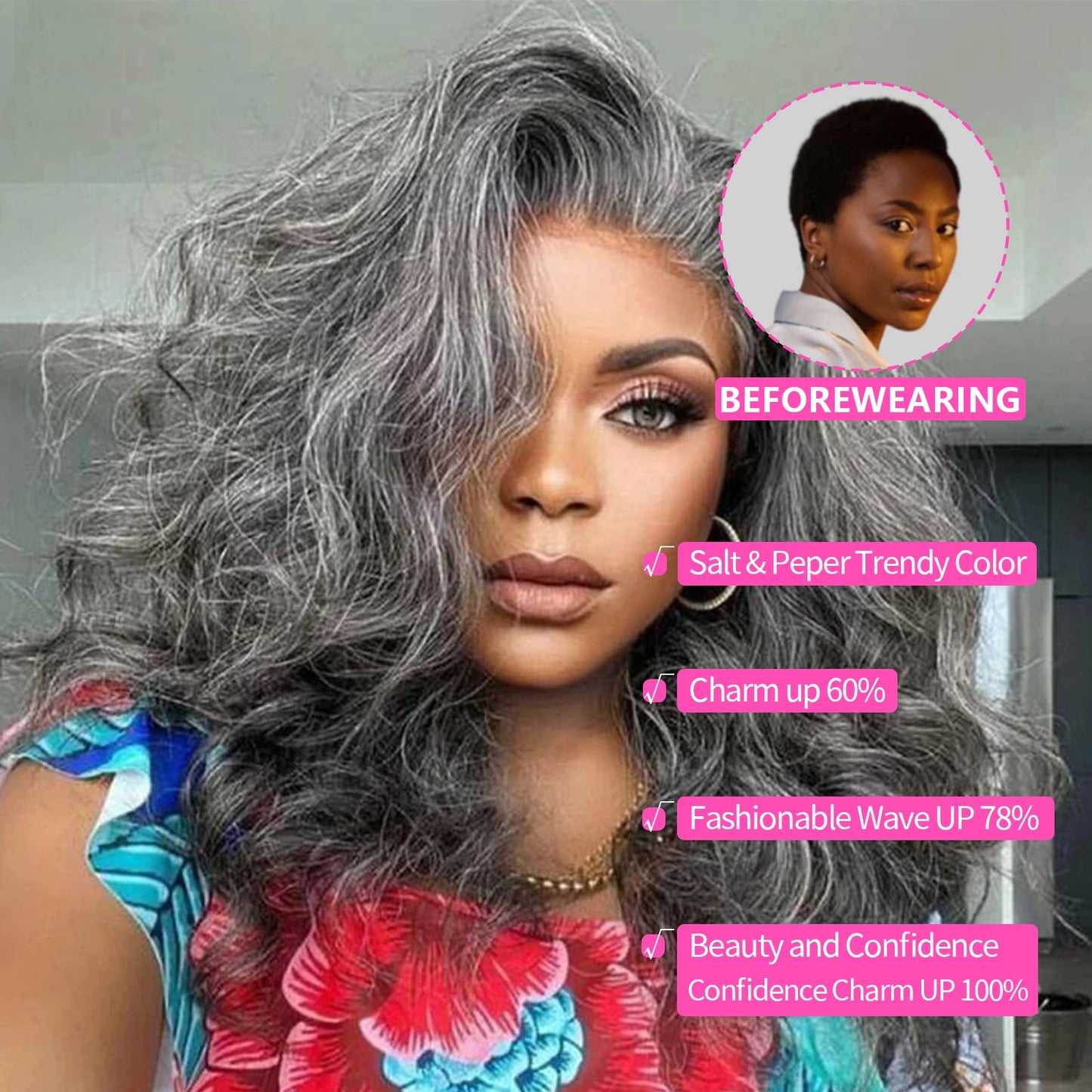 Brazilian Salt And Pepper Gray Short Bob Wave Human Hair Lace Front Wigs