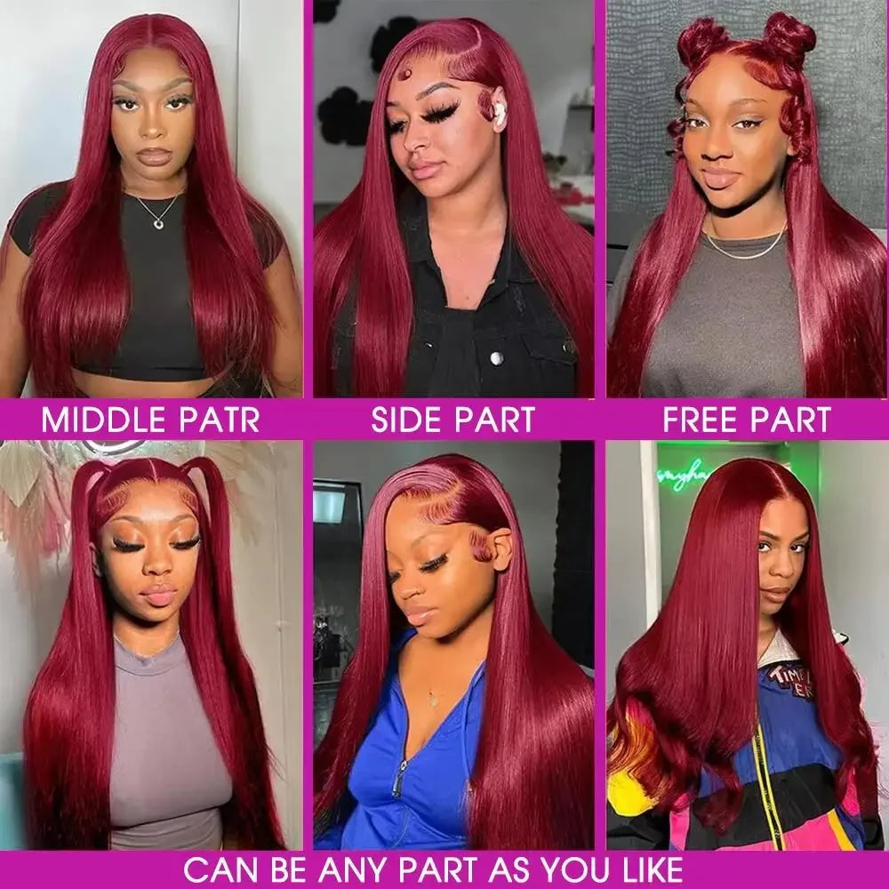 99j Burgundy Straight Lace Front aHuman Hair Wigs