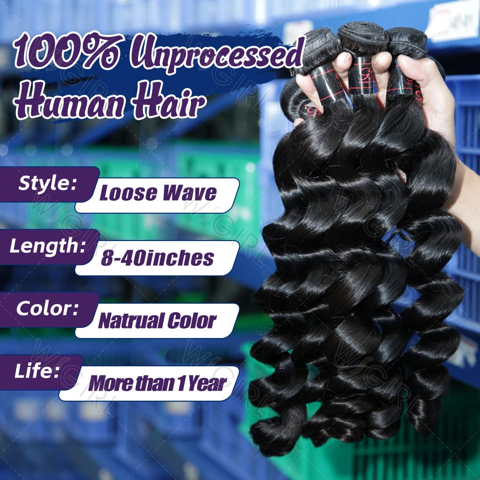 Loose Wave Double Weft Human Hair Weave Bundles