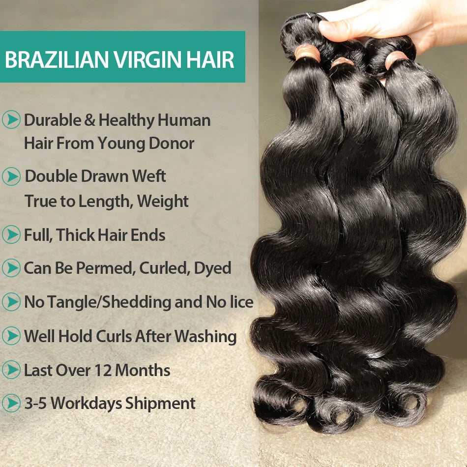 Brazilian Body Water Wavy Human Hair Weave Bundles