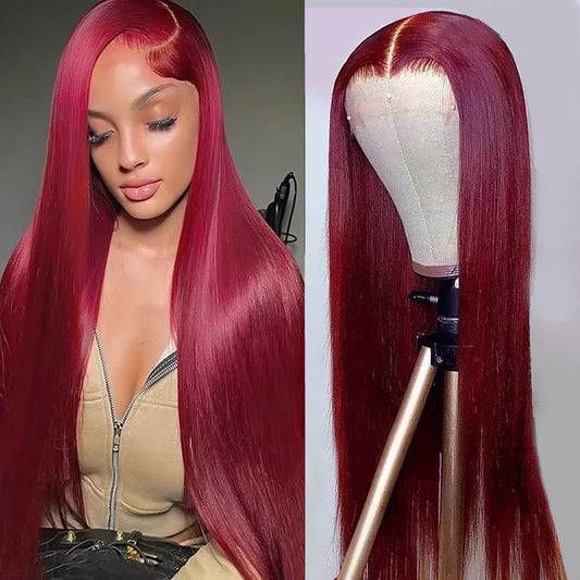 99j Burgundy Straight Lace Front aHuman Hair Wigs