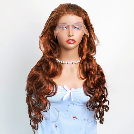 Highlighted Ginger Brown Lace Frontal Human Hair Wigs