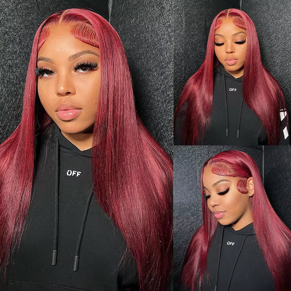 Burgundy Red Human Hair Lace Frontal Glueless Wigs