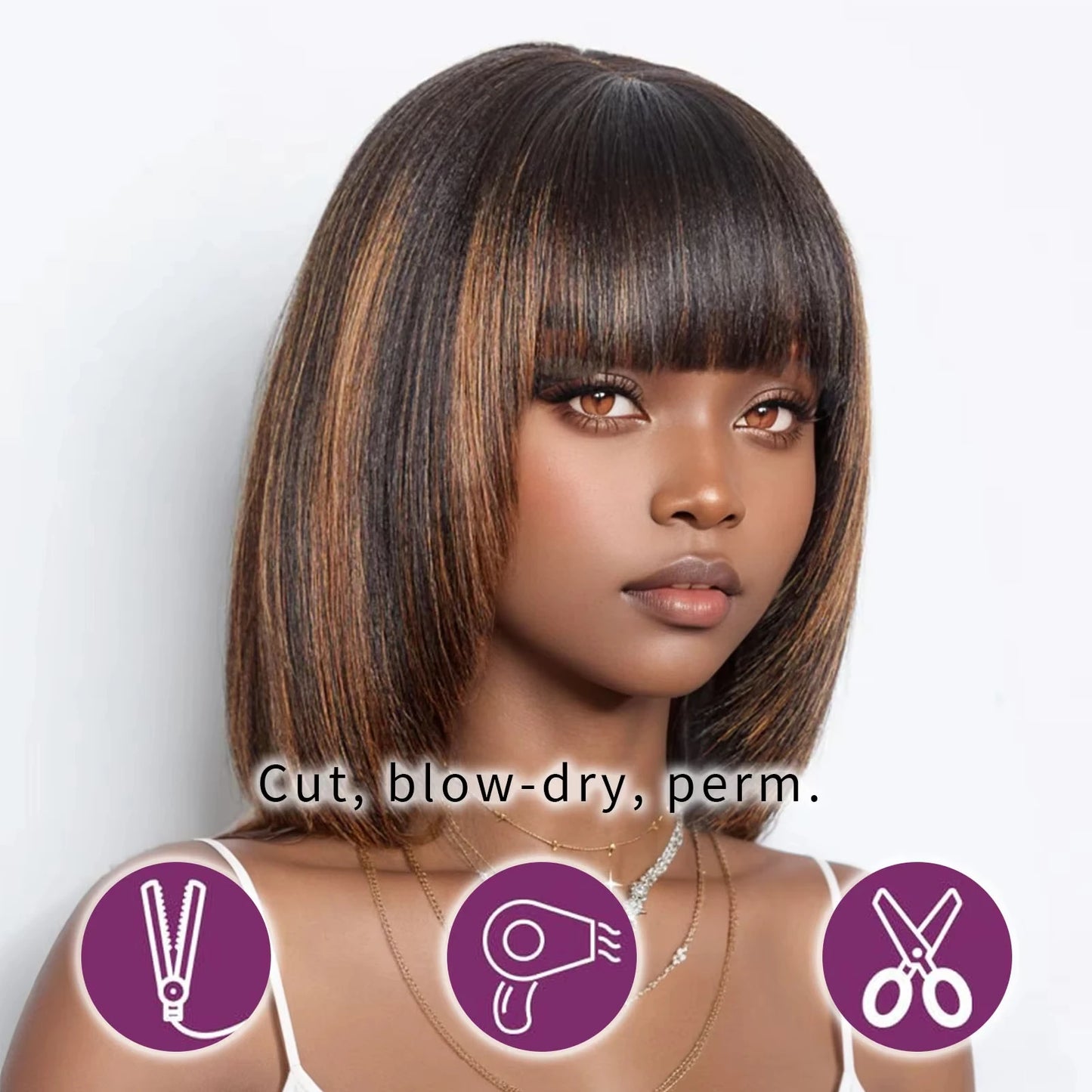 Ombre  Brown Honey Blonde Straight Bob Human Hair Wigs